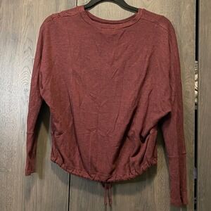 Ginger G Burgundy Heather Long Sleeve Cinched Drawstring Hem Cropped Top Small